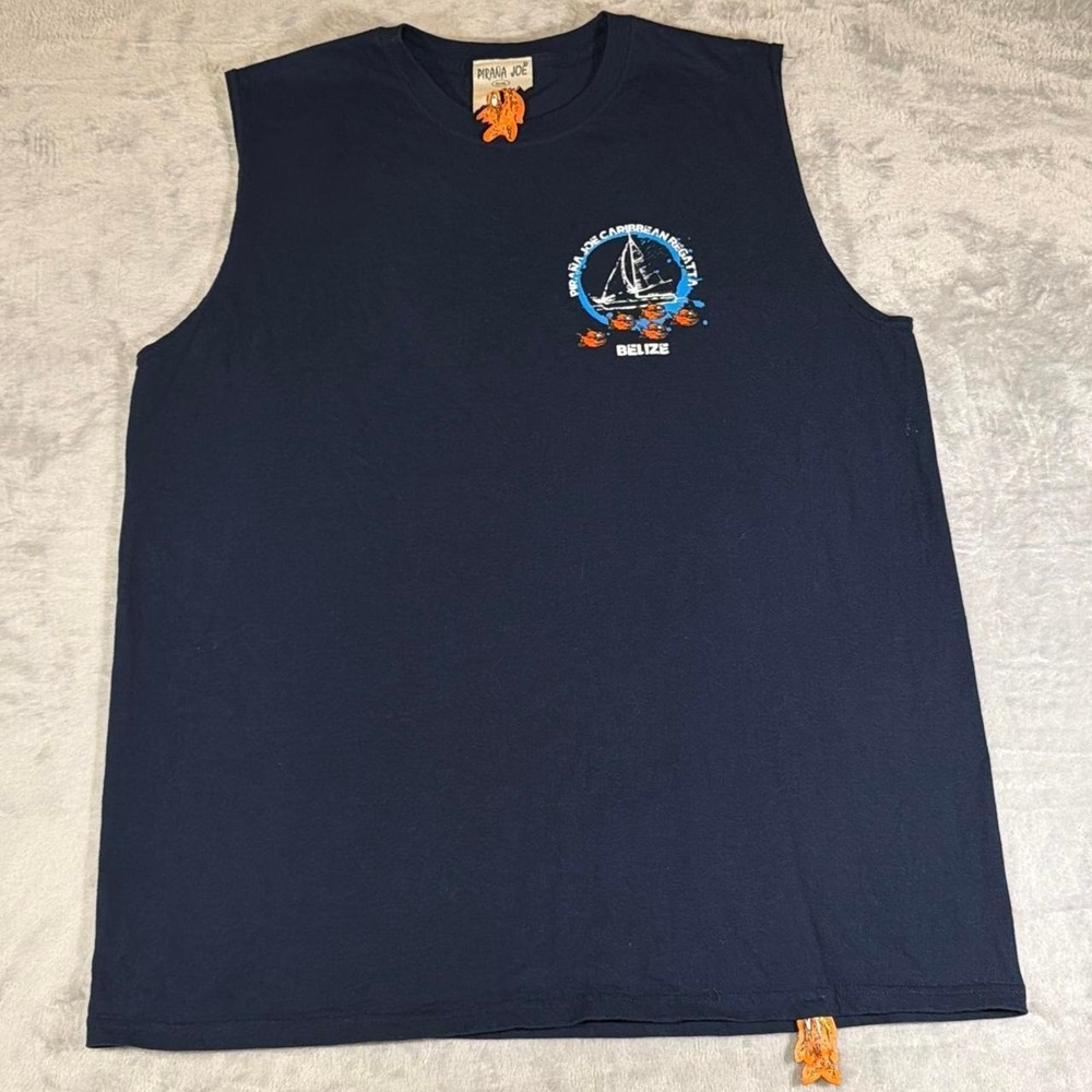 90s Vintage Piraña Joe Belize Regatta Tank Top | Navy | XL